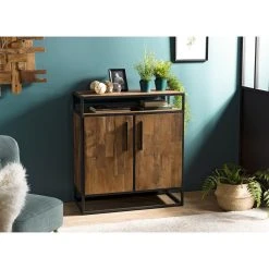 MACABANE Buffet SIXTINE 2 Portes Et 1 Étagère Bois Teck Recyclé Et Métal