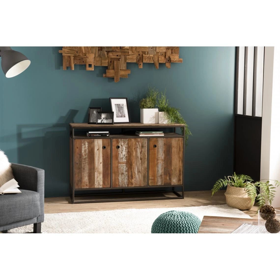 MACABANE Buffet SIXTINE 3 Portes Et 1 Étagère Bois Teck Recyclé Acacia Mahog... 3 MACABANE Buffet SIXTINE 3 Portes Et 1 Étagère Bois Teck Recyclé Acacia Mahog...