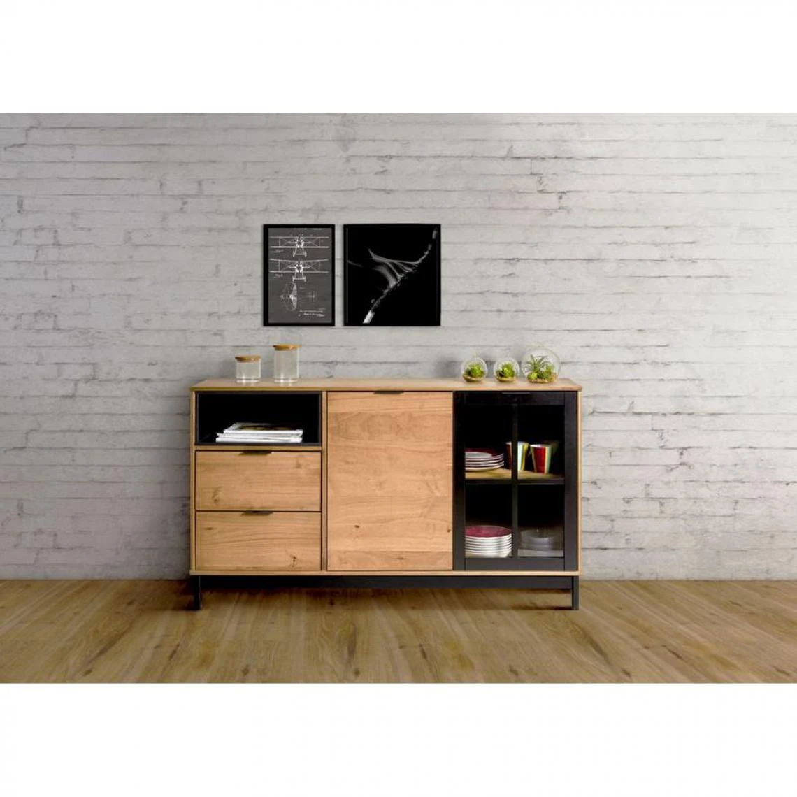 BUT Buffet Style Atelier BRONX Bois Massif Et Noir 4 BUT Buffet Style Atelier BRONX Bois Massif Et Noir â Image 2