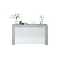 Usinestreet Buffet WENDY 3 Portes L144cm - Blanc / Béton