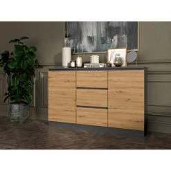 Hucoco CAZAR - Commode 2 Portes + 3 Tiroirs - Dimensions : 75x120x30 - Meuble... -SoBuy Shop cazar commode 2 portes 3 tiroirs dimensions 75x120x30 meuble de rangement buffet grisetchene 13628436 37489060 1140x1140