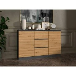 Hucoco CAZAR - Commode 2 Portes + 3 Tiroirs - Dimensions : 75x120x30 - Meuble... -SoBuy Shop cazar commode 2 portes 3 tiroirs dimensions 75x120x30 meuble de rangement buffet grisetchene 13628436 37489062 1140x1140
