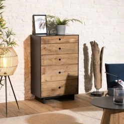 MACABANE Chiffonnier 5 Tiroirs Pin Recyclé DANIDO