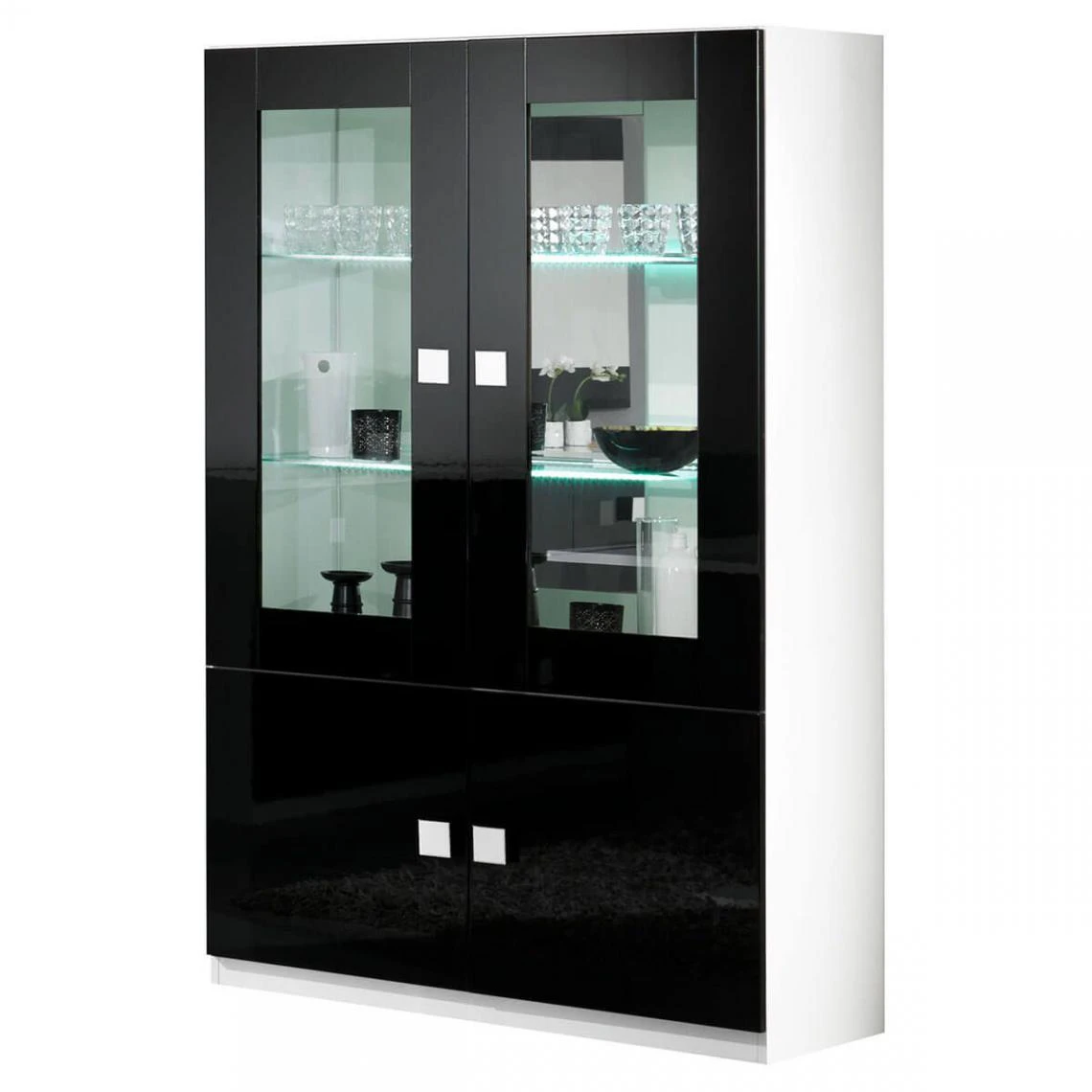 Altobuy COLUMBUS - Vitrine 4 Portes Laquée Brillant Blanc Et Noir 3 Altobuy COLUMBUS - Vitrine 4 Portes Laquée Brillant Blanc Et Noir