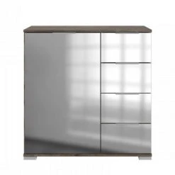 Inside 75 Commode ENSSE 4 Tiroirs 1 Porte Chêne Châtaigne Et Miroir