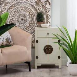 Tousmesmeubles Confiturier 2 Portes, 1 Tiroir Blanc Cassé Meuble Chinois - PEKIN -SoBuy Shop confiturier 2 portes 1 tiroir blanc casse meuble chinois pekin 10252104 26456062 1140x1140