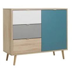 BUT Rangement Scandinave ARUBA Chêne, Gris, Bleu Et Blanc -SoBuy Shop cuba meuble de rangement scandinave chene gris et bleu petrole l 103 cm 7750585 19580455 1200x1200