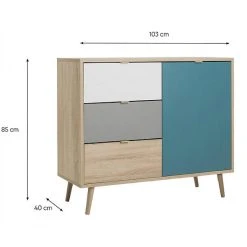 BUT Rangement Scandinave ARUBA Chêne, Gris, Bleu Et Blanc -SoBuy Shop cuba meuble de rangement scandinave chene gris et bleu petrole l 103 cm 7750585 19580457 1200x1200