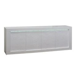 Altobuy DAYTON WHITE - Buffet 4 Portes Laqué Blanc à Relief Et Leds