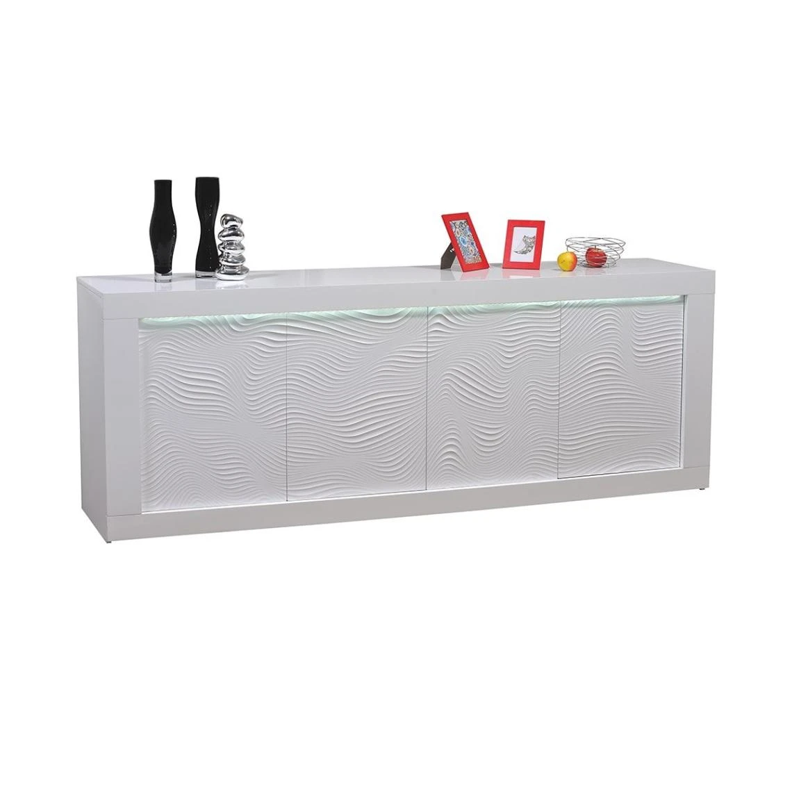 Altobuy DAYTON WHITE - Buffet 4 Portes Laqué Blanc à Relief Et Leds 5 Altobuy DAYTON WHITE - Buffet 4 Portes Laqué Blanc à Relief Et Leds – Image 3