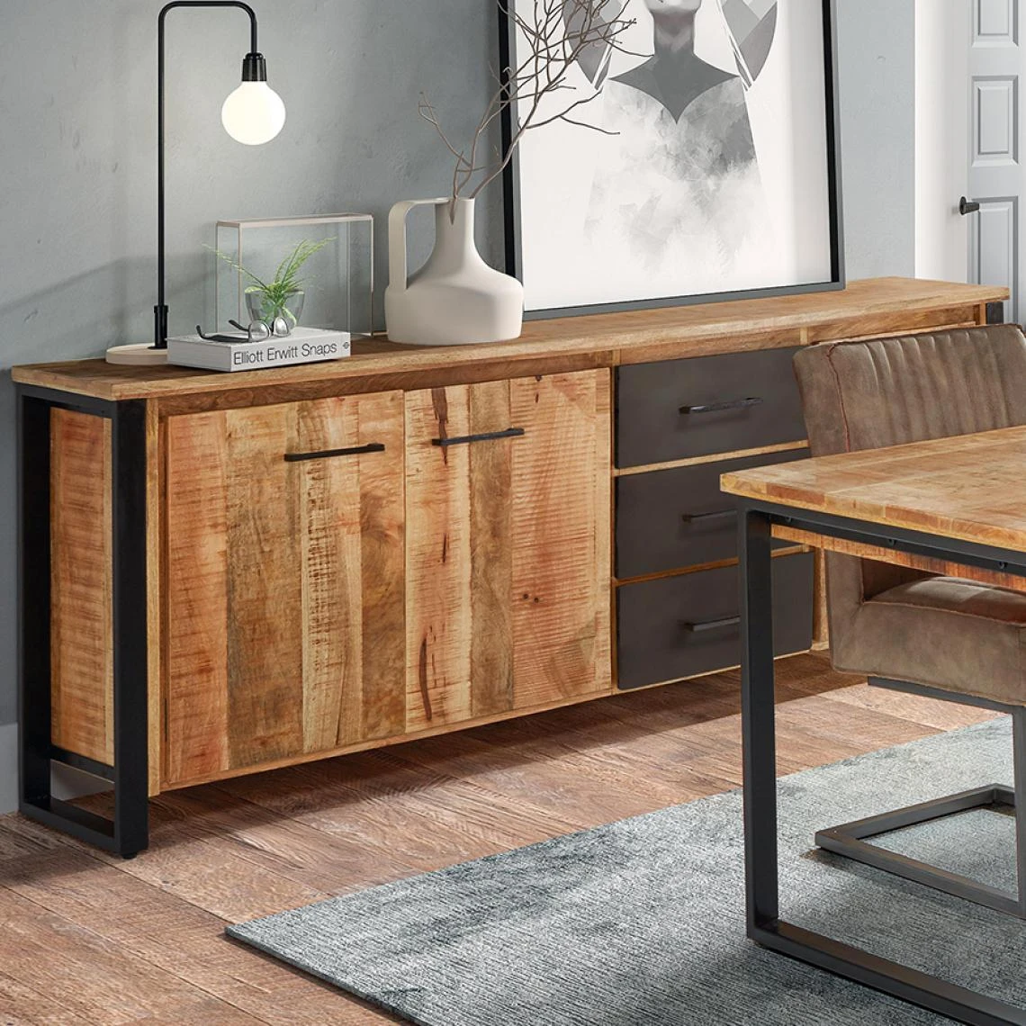 NOUVOMEUBLE Enfilade 215 Cm En Bois Et Métal Industriel SAN FRANCISCO 3 NOUVOMEUBLE Enfilade 215 Cm En Bois Et Métal Industriel SAN FRANCISCO