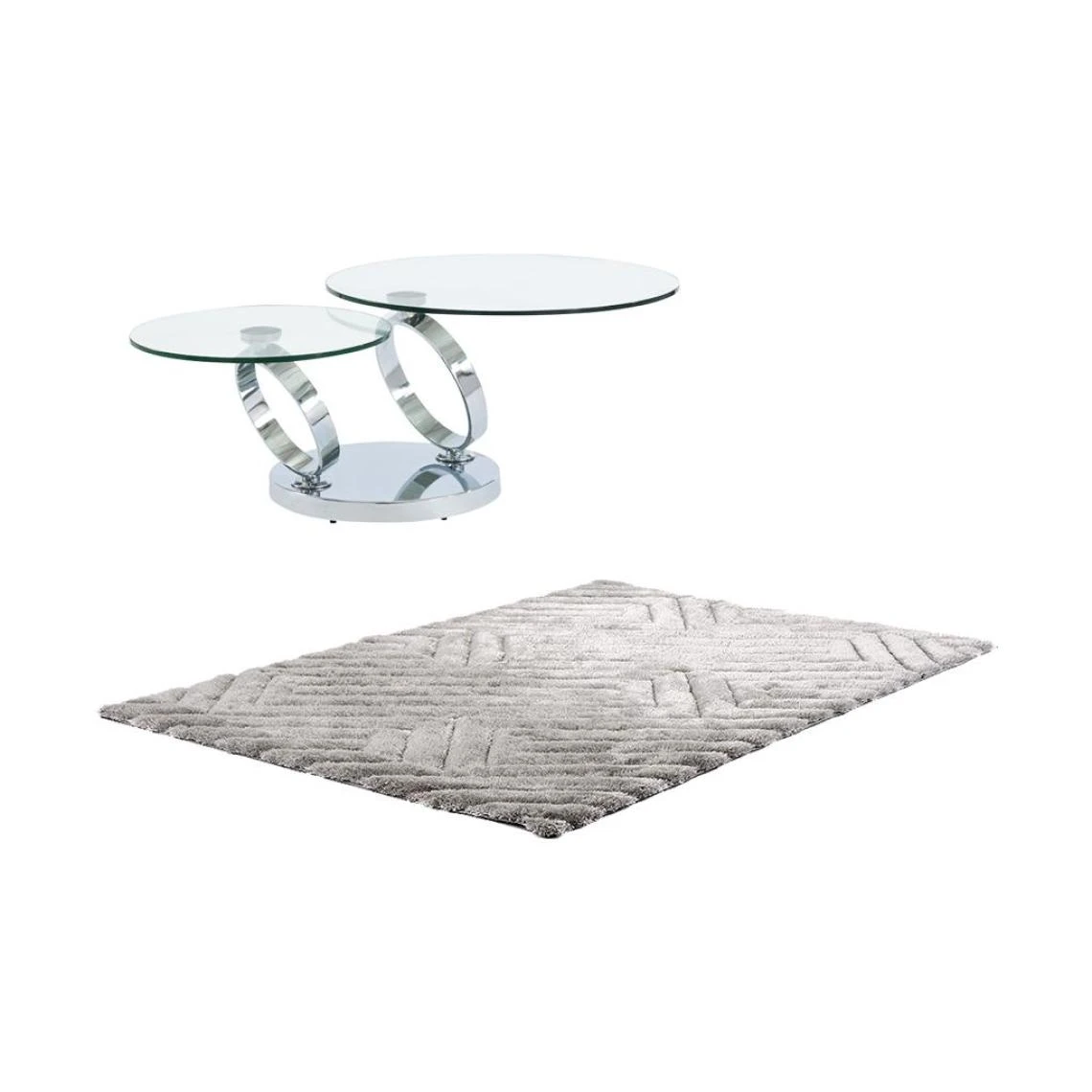 Vente-unique Ensemble Table Basse Plateau Pivotant Transparent JOLINE Et Tapis Shag... 3 Vente-unique Ensemble Table Basse Plateau Pivotant Transparent JOLINE Et Tapis Shag...