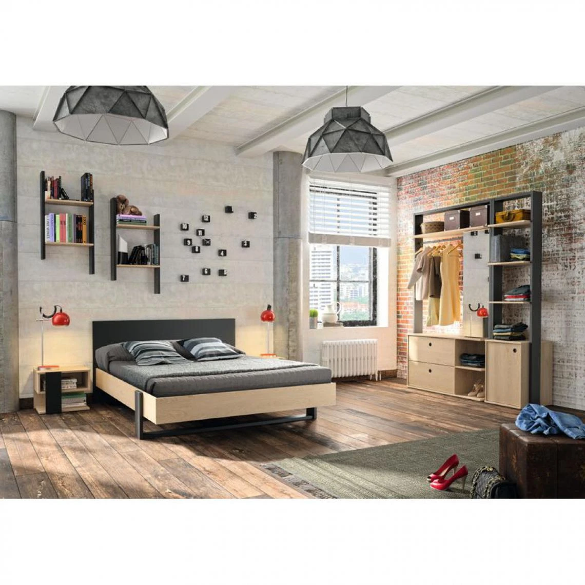 BUT Etagère Murale DUPLEX Imitation Châtaignier Et Noir 4 BUT Etagère Murale DUPLEX Imitation Châtaignier Et Noir – Image 2