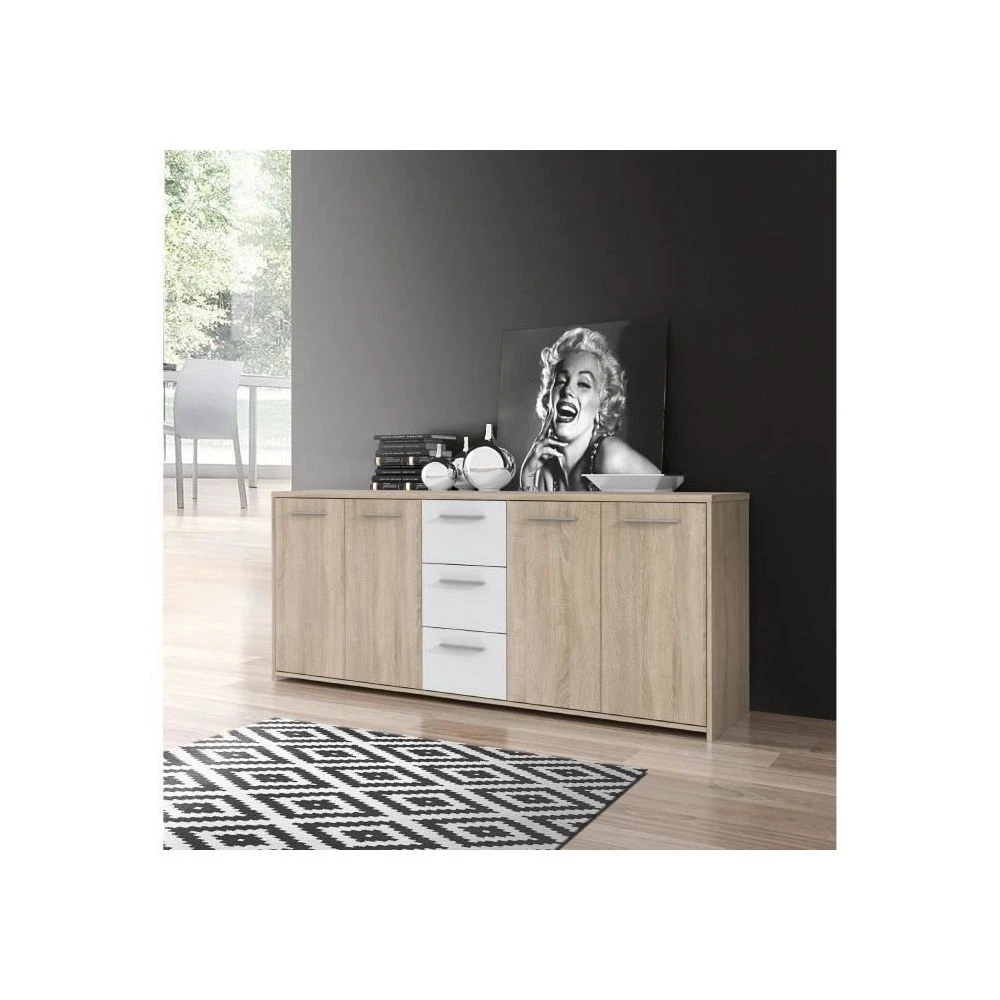 FINLANDEK Buffet Bas PILVI Contemporain Décor Chene Sonoma Et Blanc M... 5 FINLANDEK Buffet Bas PILVI Contemporain Décor Chene Sonoma Et Blanc M... – Image 3
