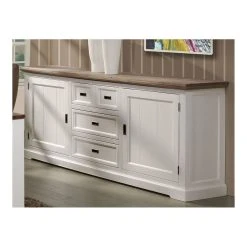 KASALINEA Buffet Enfilade Contemporain Bois Massif Couleur Blanc EMELINE