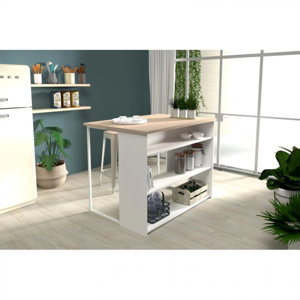 BUT Ilot De Cuisine TASTE Imitation Chêne Et Blanc 4 BUT Ilot De Cuisine TASTE Imitation Chêne Et Blanc – Image 2
