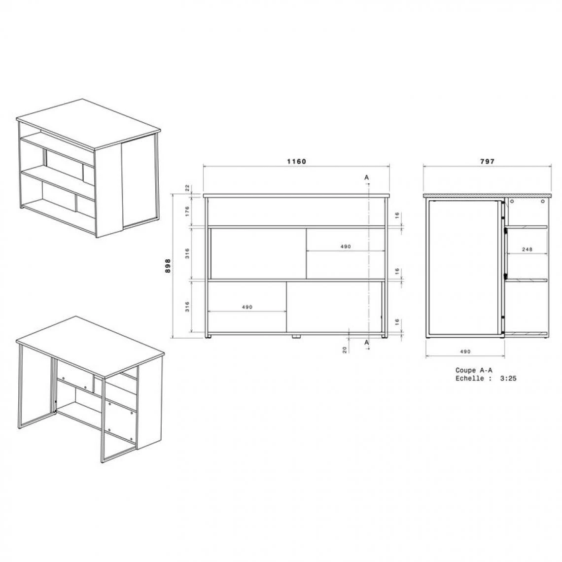 BUT Ilot De Cuisine TASTE Imitation Chêne Et Blanc 5 BUT Ilot De Cuisine TASTE Imitation Chêne Et Blanc – Image 3