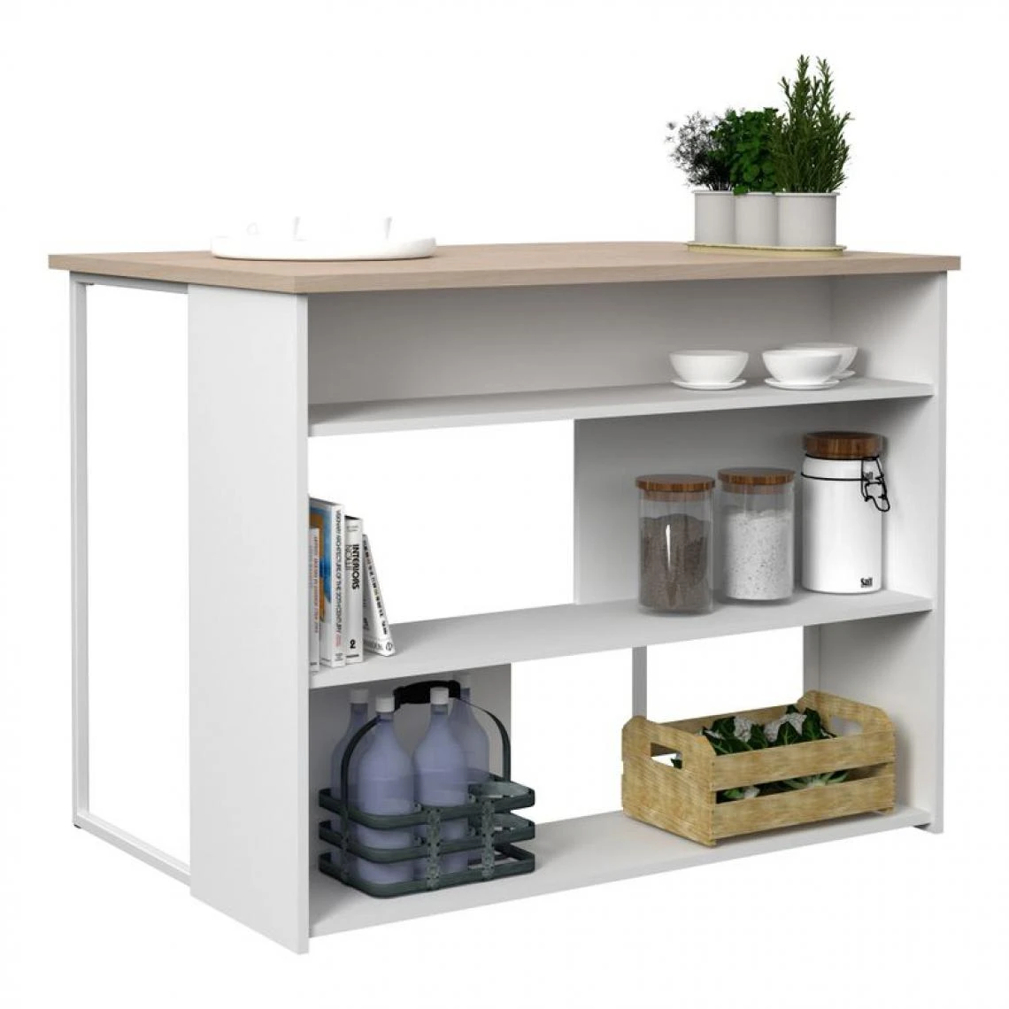 BUT Ilot De Cuisine TASTE Imitation Chêne Et Blanc 7 BUT Ilot De Cuisine TASTE Imitation Chêne Et Blanc – Image 5