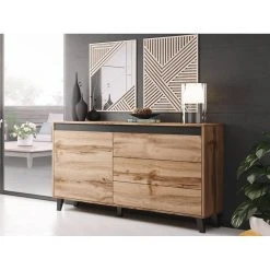 Bestmobilier Lord - Buffet Bas - Bois Et Noir - 138 Cm - Style Industriel