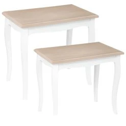 Pegane Lot De 2 Tables D'appoint Gigognes En Bois Coloris Blanc / Naturel