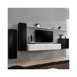 NOUVOMEUBLE Meuble Tv Suspendu Blanc Et Noir AGATHA 2