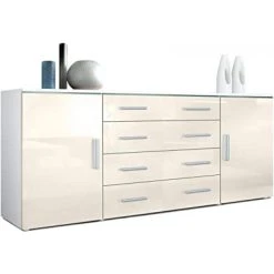 MPC Meuble Avec 2 Portes Et 4 Tiroirs, Blanc Mat/crème Haute Brillance (... -SoBuy Shop meuble avec 2 portes et 4 tiroirs blanc matcreme haute brillance 166 x 72 x 35 cm led rgb 12332114 32911940 1140x1140