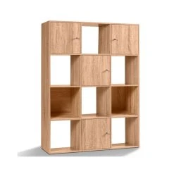 Idmarket Meuble De Rangement Cube 12 Cases Bois Façon Hêtre Avec Portes -SoBuy Shop meuble de rangement cube 12 cases bois facon hetre et 3 portes 1