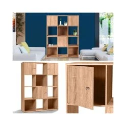 Idmarket Meuble De Rangement Cube 12 Cases Bois Façon Hêtre Avec Portes -SoBuy Shop meuble de rangement cube 12 cases bois facon hetre et 3 portes 3