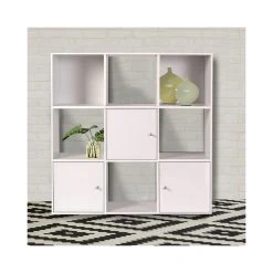 Idmarket Meuble De Rangement Cube 9 Cases Bois Blanc Avec 3 Portes -SoBuy Shop meuble de rangement cube 9 cases bois blanc avec 3 portes 2