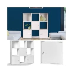 Idmarket Meuble De Rangement Cube 9 Cases Bois Blanc Avec 3 Portes -SoBuy Shop meuble de rangement cube 9 cases bois blanc avec 3 portes 3