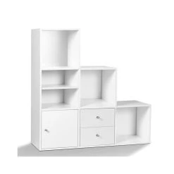 Idmarket Meuble De Rangement Escalier 3 Niveaux Bois Blanc Avec Porte Et Tiroir... -SoBuy Shop meuble de rangement en escalier 3 niveaux bois blanc avec porte et tiroirs 1