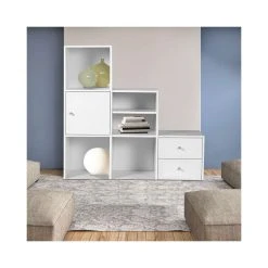 Idmarket Meuble De Rangement Escalier 3 Niveaux Bois Blanc Avec Porte Et Tiroir... -SoBuy Shop meuble de rangement en escalier 3 niveaux bois blanc avec porte et tiroirs 2