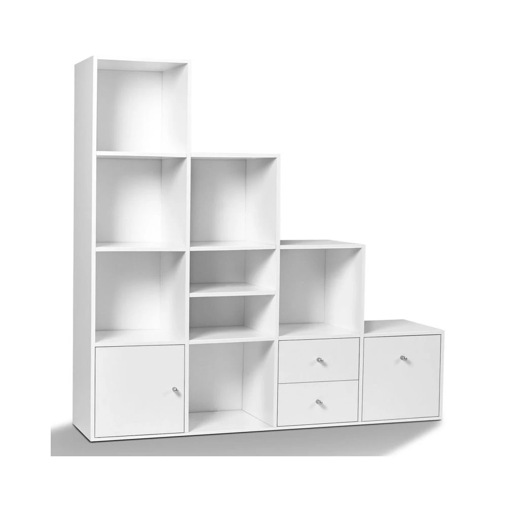 Idmarket Meuble De Rangement Escalier 4 Niveaux Bois Blanc Avec Porte Et Tiroir... 4 Idmarket Meuble De Rangement Escalier 4 Niveaux Bois Blanc Avec Porte Et Tiroir... – Image 2