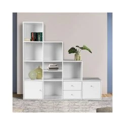 Idmarket Meuble De Rangement Escalier 4 Niveaux Bois Blanc Avec Porte Et Tiroir...