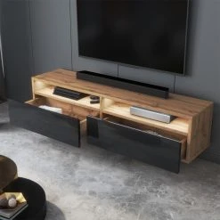 Selsey Meuble TV - REDNAW - 140 Cm - Chêne Wotan / Noir Brillant - Avec LED 8 Selsey Meuble TV - REDNAW - 140 Cm - Chêne Wotan / Noir Brillant - Avec LED -SoBuy Shop meuble tv rednaw 140 cm chene wotan noir brillant avec led 10023190 25787998 1140x1140