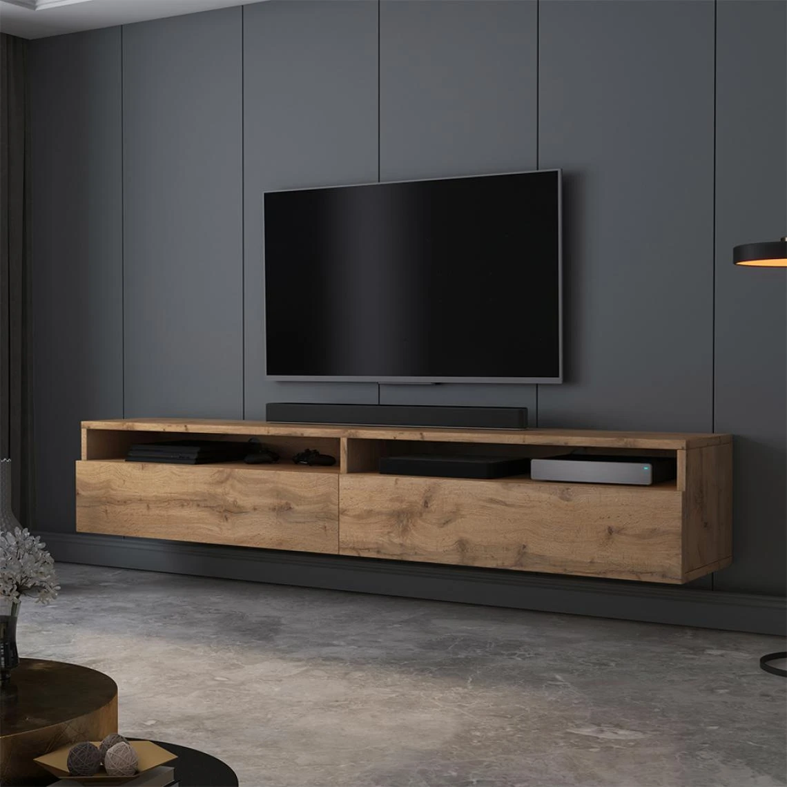 Selsey Meuble TV - REDNAW - 180 Cm - Chêne Wotan 3 Selsey Meuble TV - REDNAW - 180 Cm - Chêne Wotan