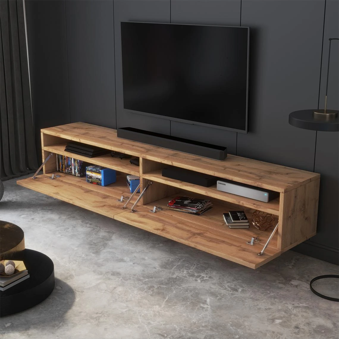 Selsey Meuble TV - REDNAW - 180 Cm - Chêne Wotan 5 Selsey Meuble TV - REDNAW - 180 Cm - Chêne Wotan – Image 3