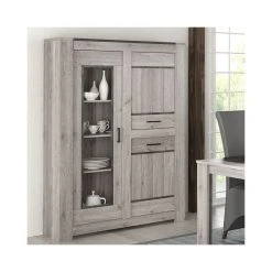 KASALINEA Vaisselier Contemporain 130 Cm Couleur Chêne Gris ANGUS