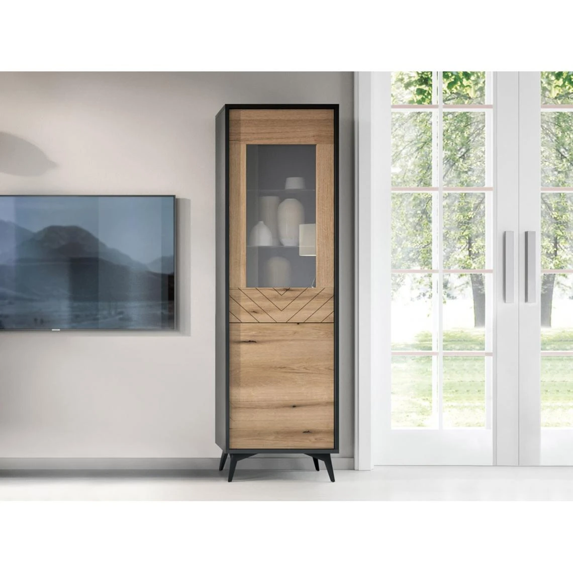 Bestmobilier Peter - Vitrine - Bois Et Noir - 54x178 Cm - Style Industriel 3 Bestmobilier Peter - Vitrine - Bois Et Noir - 54x178 Cm - Style Industriel