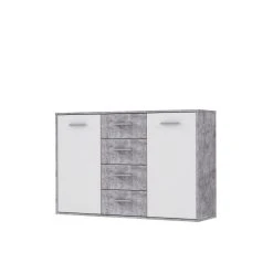 Marque Generique PILVI Buffet Bas 2 Portes 4 Tiroirs - Blanc Et Béton Gris Clair - L 1...