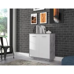 CSTORE PILVI Meuble De Rangement 2 Portes - Blanc Et Béton Gris Clair - L 82... -SoBuy Shop pilvi meuble de rangement 2 portes blanc et beton gris clair l 829 x p 342 x h 881 cm 11554688 30303914 1140x1140