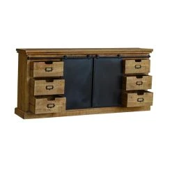 Altobuy RIUK - Buffet En Manguier 2 Portes Coulissantes 6 Tiroirs