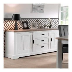 NOUVOMEUBLE Buffet Contemporain Blanc Et Couleur Bois Clair ETHAN