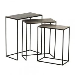 Inside 75 Set De 3 Tables Gigognes Rectangulaire NIZI En Métal Noir Et Aluminiu...
