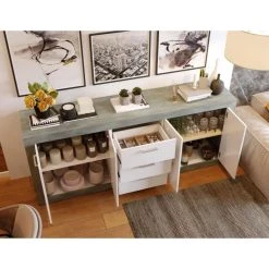 CSTORE STONE Buffet 4 Portes 3 Tiroirs - Décor Béton Et Blanc - L 206 X P ... -SoBuy Shop stone buffet 4 portes 3 tiroirs decor beton et blanc l 206 x p 45 x h 834 cm 11276720 29444506 1140x1140