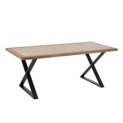 Inside 75 Table à Manger MOUNIE Motifs Chevron Naturel Clair / Pieds Métal Noi...