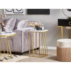 Beliani Table Appoint Effet Marbre Blanc / Doré PANDALE 10 Beliani Table Appoint Effet Marbre Blanc / Doré PANDALE -SoBuy Shop table appoint effet marbre blanc dore pandale 12176336 32383476 1140x1140