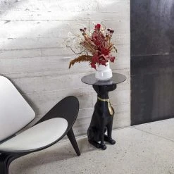 The Home Deco Factory Table Basse Déco Chien Assis Plateau En Verre 66 Cm.