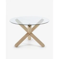 Pegane Table Ronde Coloris Naturel En Verre Et Pieds En En Bois Massif De Ch?...
