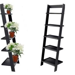 Webmarketpoint Étagère à Plantes Murale Inclinée Noire En Mdf 57 X 40 X 182 Cm